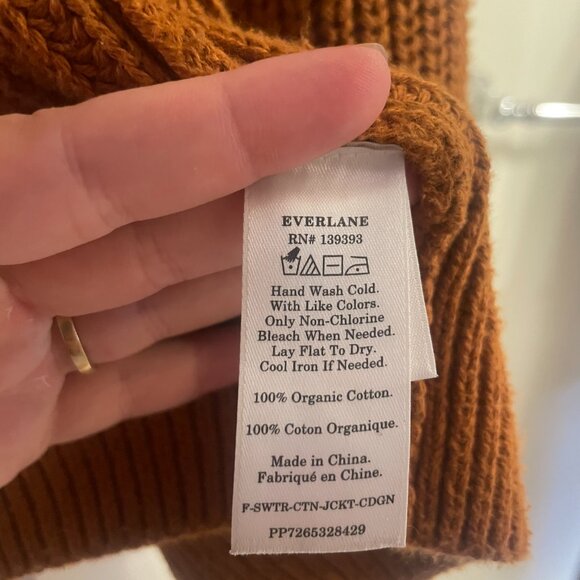 Everlane Organic Cotton Chunky Knit Zip Cardigan Toasted Almond Brown - Picture 3 of 7